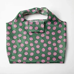 KSP Carry 'Smiley Face' Shopping Bag with Travel Pouch (Green/Purple)