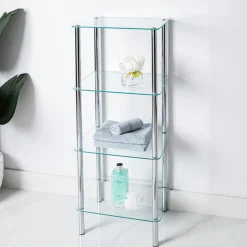 KSP Cascade Tempered '4-Tier' Glass Shelf Unit (Clear/Chrome)