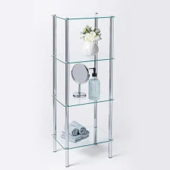 KSP Cascade Tempered '4-Tier' Glass Shelf Unit (Clear/Chrome)