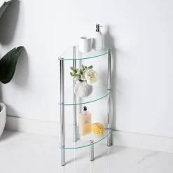 KSP Cascade Tempered '3-Tier' Glass Shelf Corner Unit (Clear/Chrome)