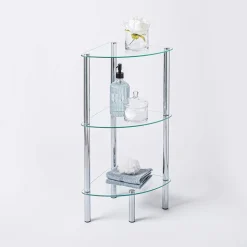 KSP Cascade Tempered '3-Tier' Glass Shelf Corner Unit (Clear/Chrome)
