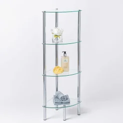 KSP Cascade Tempered '4-Tier' Glass Shelf Corner Unit (Clear/Chrome)