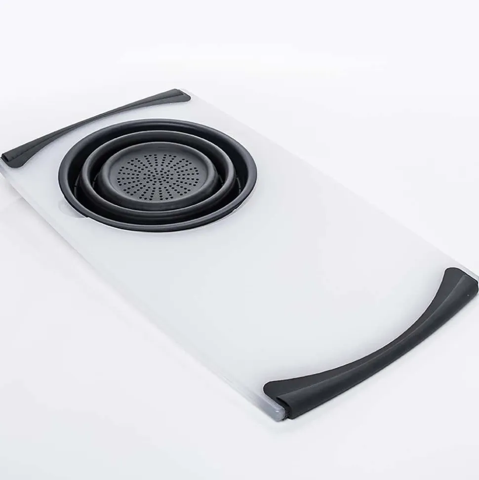 KSP Chop 'N Wash Poly Cutting Board with Colander (Grey)