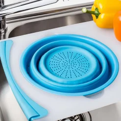 KSP Chop 'N Wash Poly Cutting Board with Colander (Light Blue)