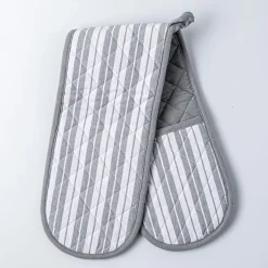 KSP Classic Stripe 100% Cotton Double Oven Mitt (Light Grey)