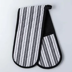 KSP Classic Stripe 100% Cotton Double Oven Mitt (Black)