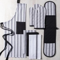 KSP Classic Stripe 100% Cotton Double Oven Mitt (Black)