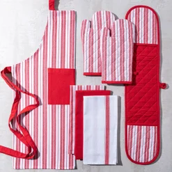 KSP Classic Stripe 100% Cotton Double Oven Mitt (Red/White)