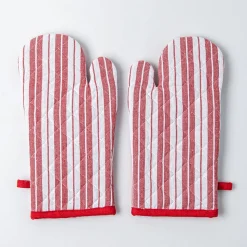 KSP Classic Stripe 100% Cotton Oven Mitt - Set of 2 (Red/White)