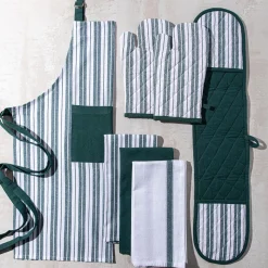 KSP Classic Stripe 100% Cotton Oven Mitt - Set of 2 (Dark Green)