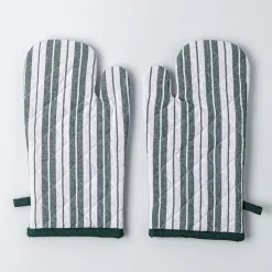 KSP Classic Stripe 100% Cotton Oven Mitt - Set of 2 (Dark Green)