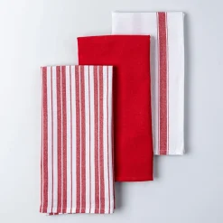 KSP Classic Stripe 100% Cotton Tea Towel - Set of 3 (Red/White)