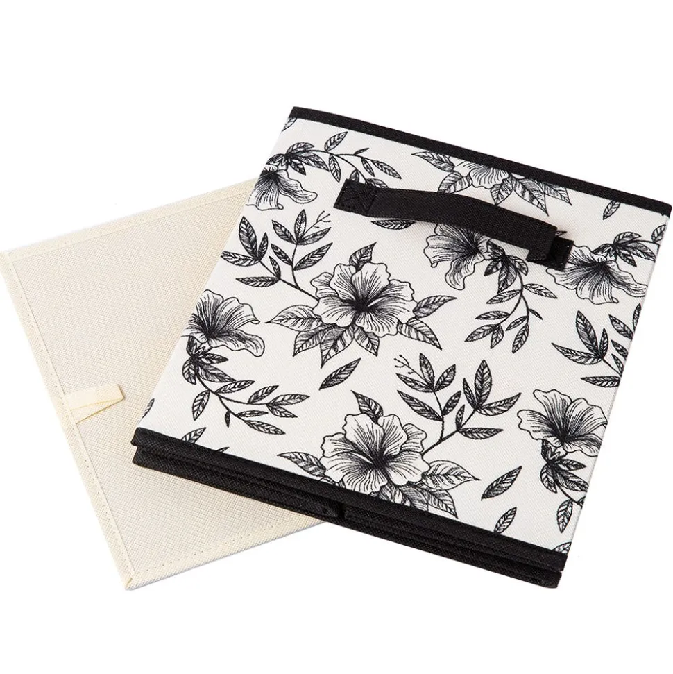 KSP Collapsible 'Floral' Non-Woven Storage Bin (Ivory) 10x10x11"