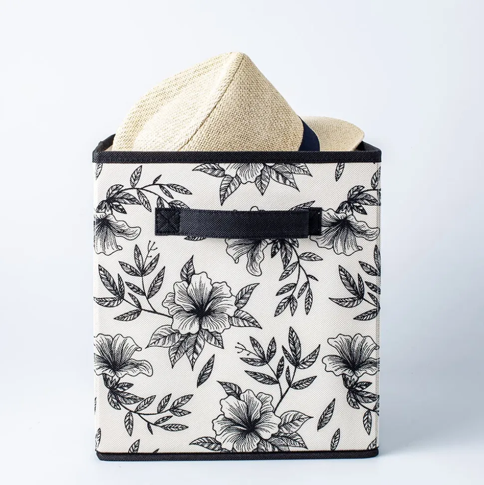 KSP Collapsible 'Floral' Non-Woven Storage Bin (Ivory) 10x10x11"