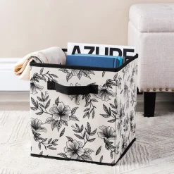 KSP Collapsible 'Floral' Non-Woven Storage Bin (Ivory) 10x10x11