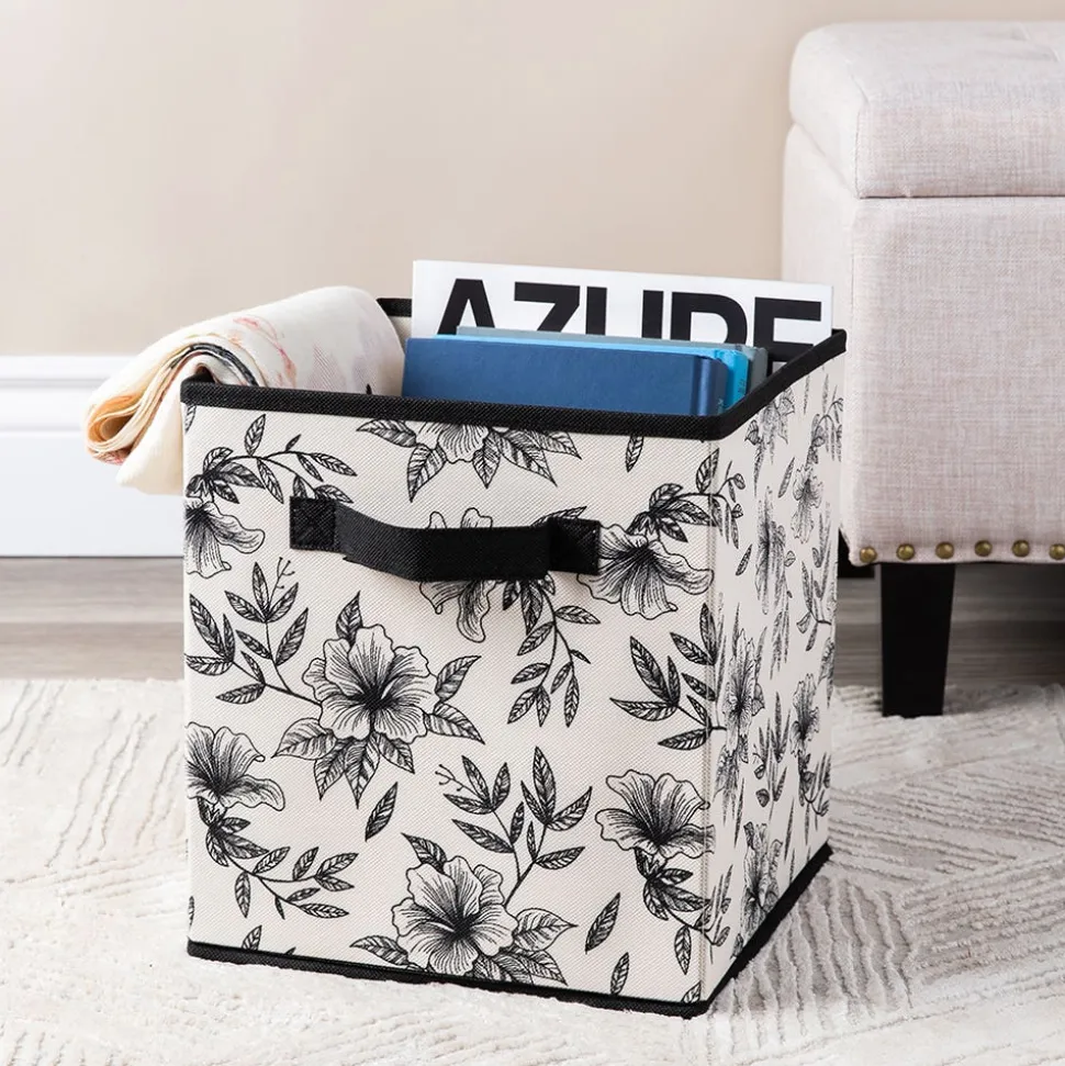 KSP Collapsible 'Floral' Non-Woven Storage Bin (Ivory) 10x10x11"