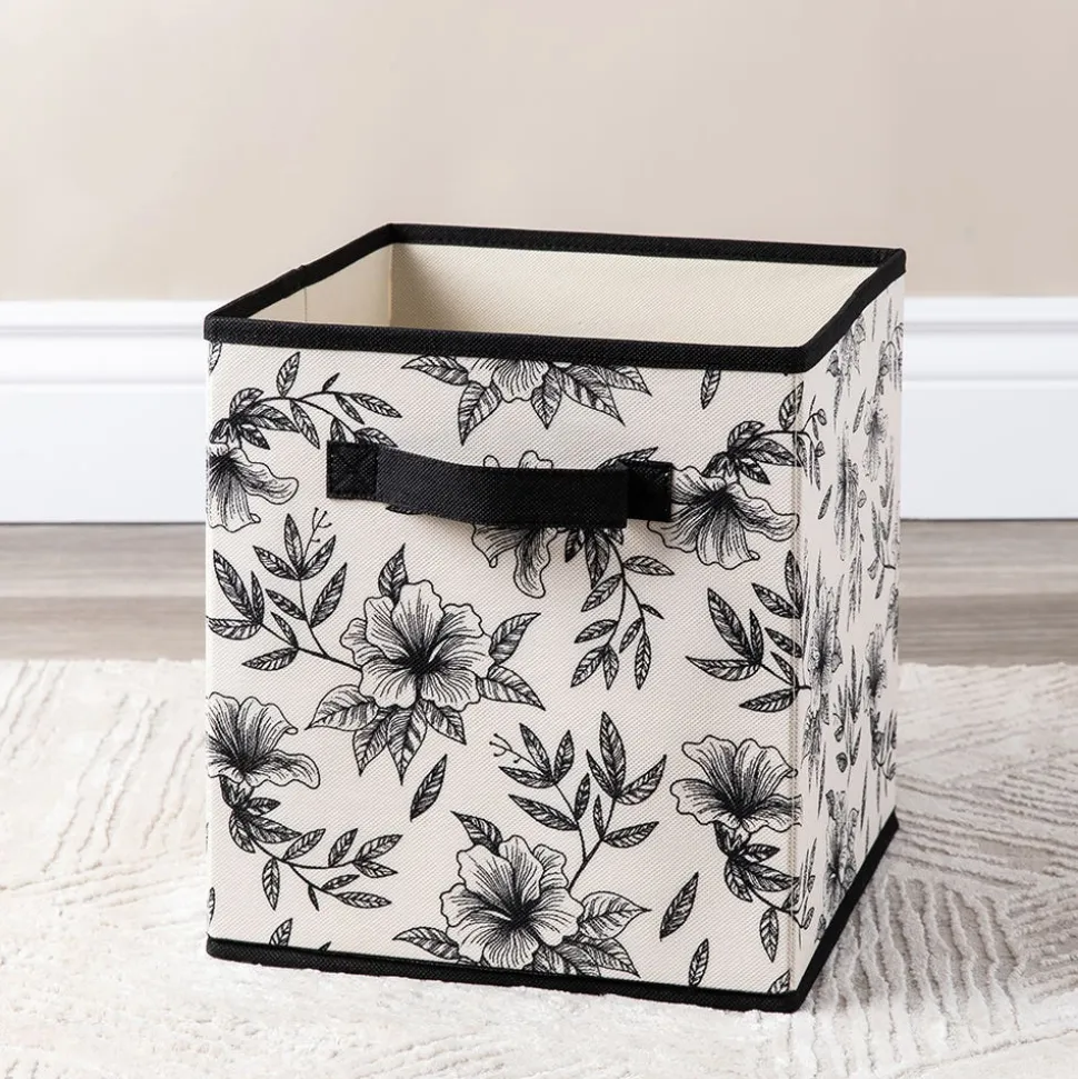 KSP Collapsible 'Floral' Non-Woven Storage Bin (Ivory) 10x10x11"