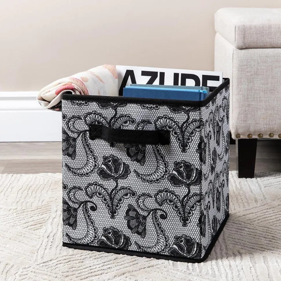 KSP Collapsible 'Lace' Non-Woven Storage Bin (Black) 10x10x11"