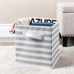KSP Collapsible 'Stripes' Non-Woven Storage Bin (Light Grey) 10x10x11