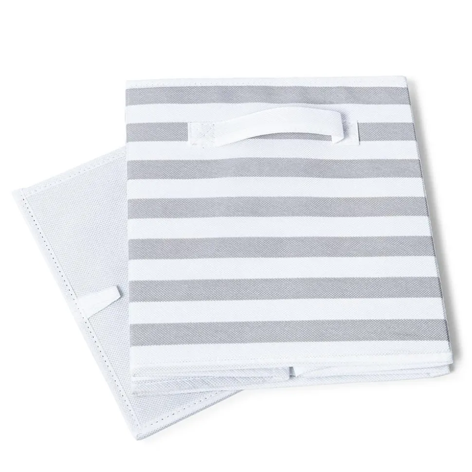 KSP Collapsible 'Stripes' Non-Woven Storage Bin (Light Grey) 10x10x11"