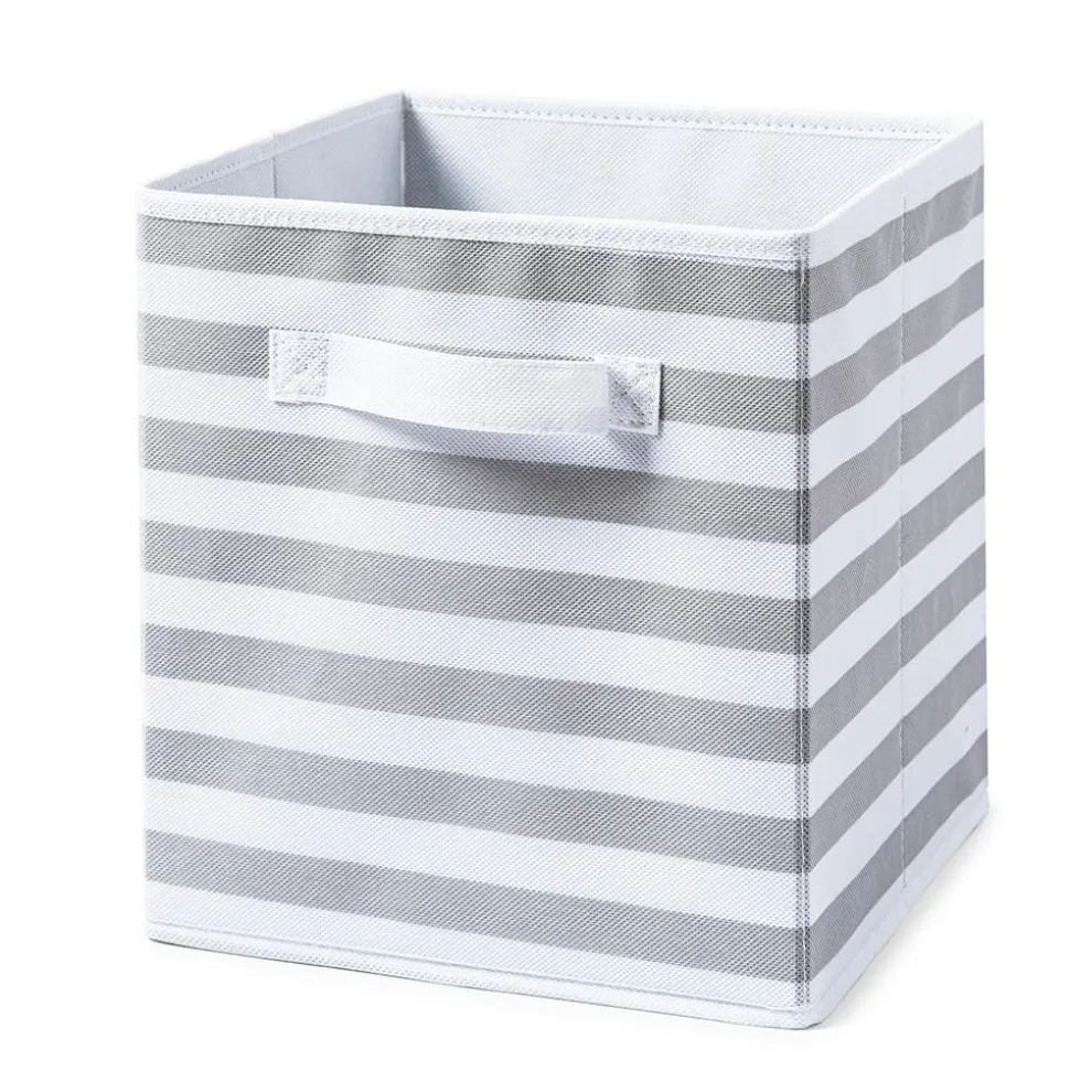KSP Collapsible 'Stripes' Non-Woven Storage Bin (Light Grey) 10x10x11"
