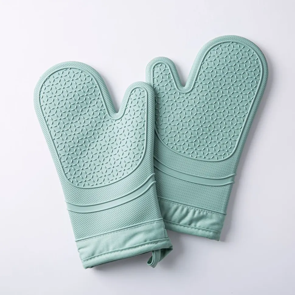 KSP Colour Splash Lined Silicone Oven Mitt - Set of 2 (Sage)
