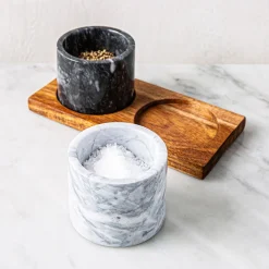 KSP Combo Salt Pepper Pinch Pots with Acacia Tray - Set of 3