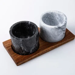 KSP Combo Salt Pepper Pinch Pots with Acacia Tray - Set of 3