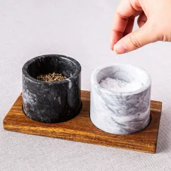 KSP Combo Salt Pepper Pinch Pots with Acacia Tray - Set of 3