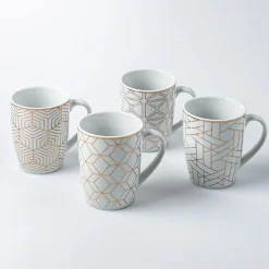 KSP Decal 'Geometric' Porcelain Mug - Set of 4 (Multicolour)