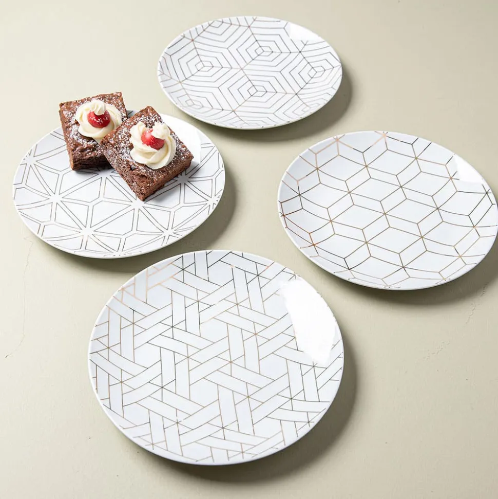 KSP Decal 'Geometric' Porcelain Side Plate - Set of 4
