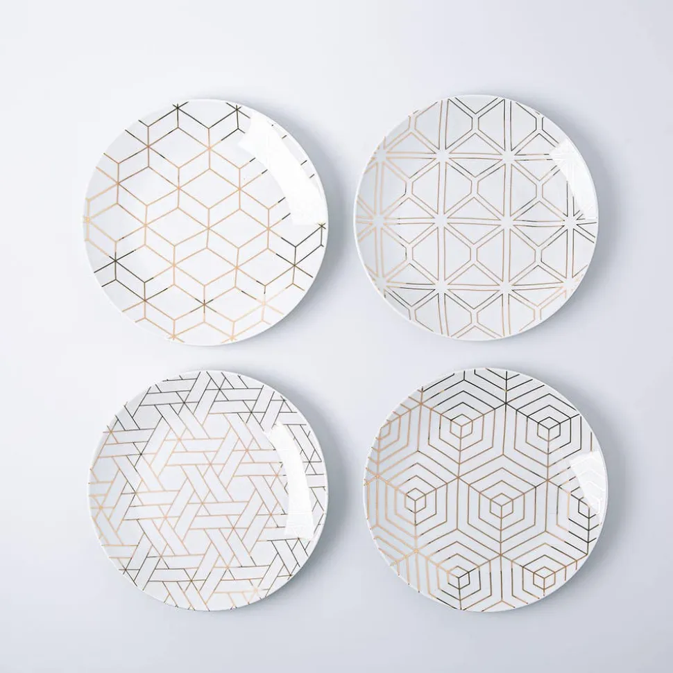 KSP Decal 'Geometric' Porcelain Side Plate - Set of 4