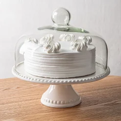 KSP Dessert Cake Plate with Glass Lid (White)