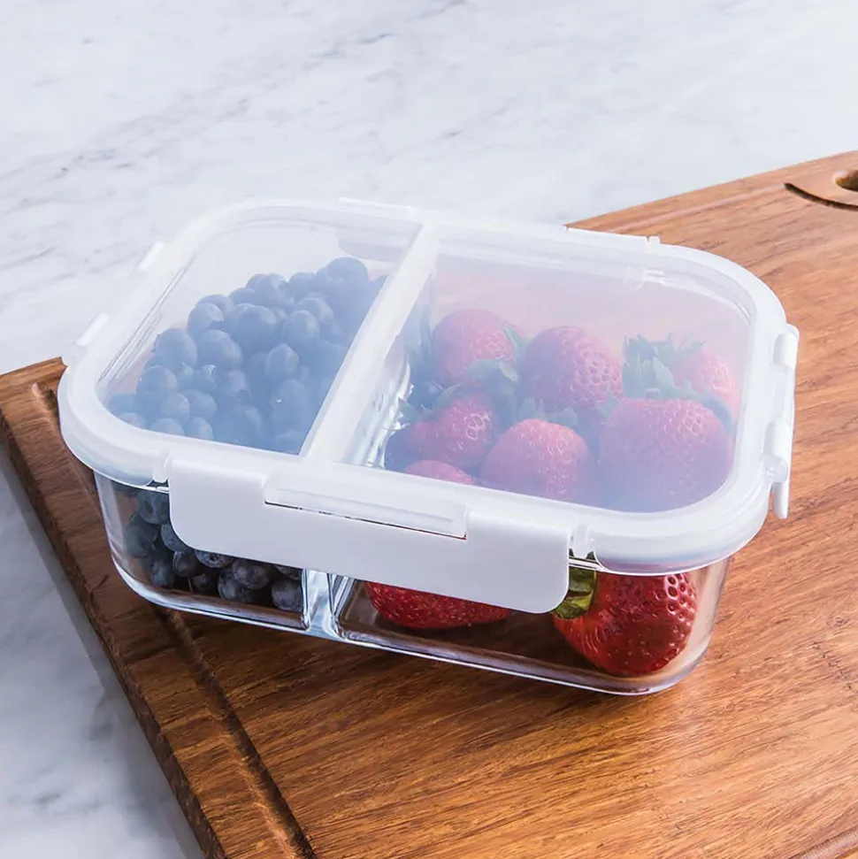 KSP Divided Glass 1.5L Storage Container (Clear/White)