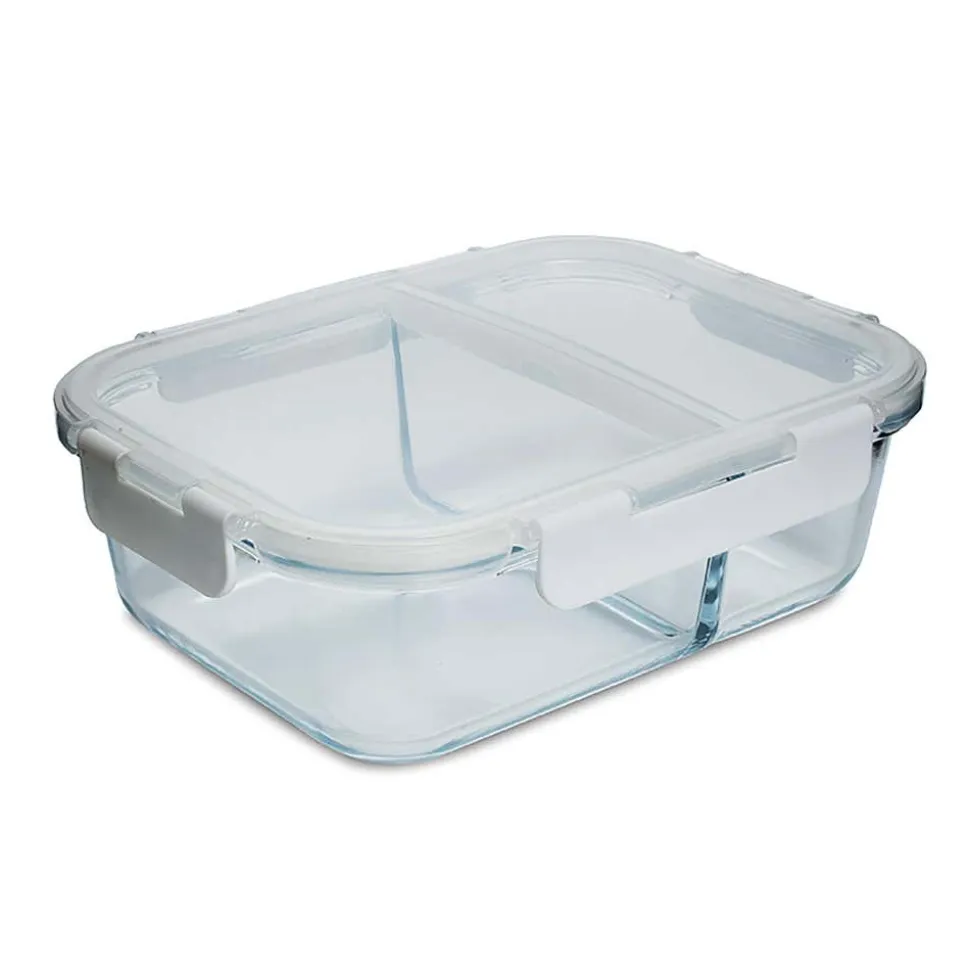 KSP Divided Glass 1.5L Storage Container (Clear/White)