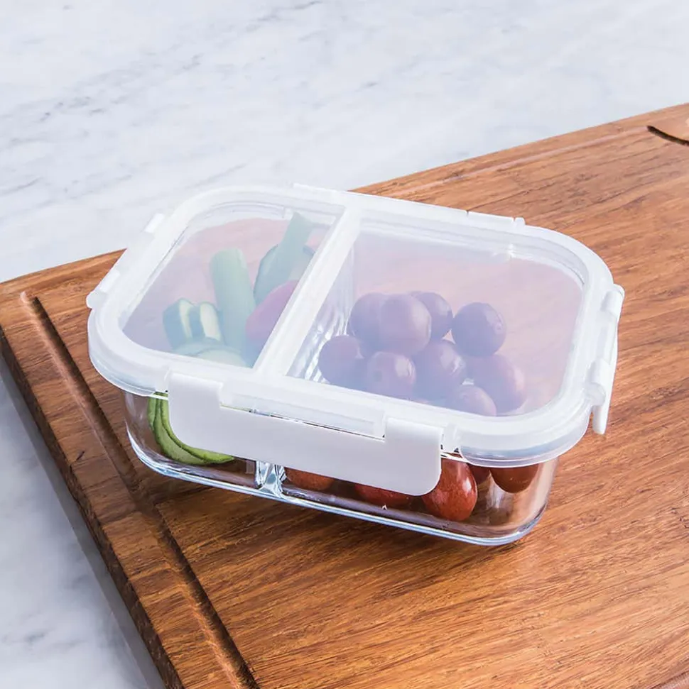 KSP Divided Glass 860ml Storage Container (Clear/White)