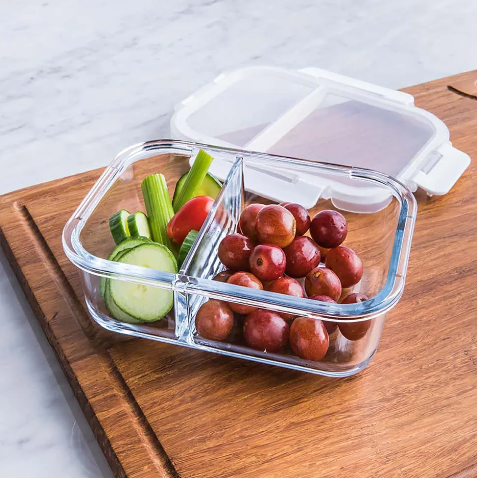 KSP Divided Glass 860ml Storage Container (Clear/White)