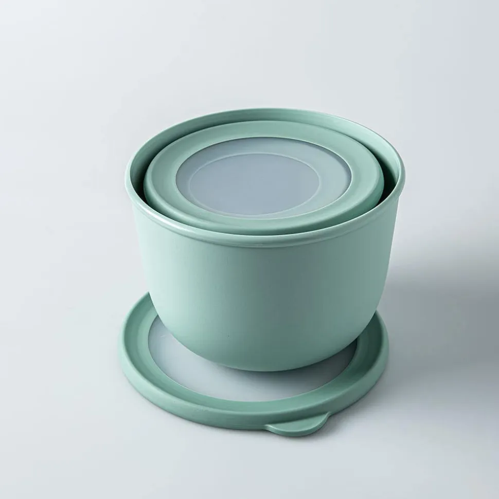 KSP Domo 'Round' Food Prep Container with Lid - Set of 3 (Green)