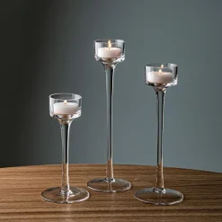 KSP Elise Stem Glass Tealight Candle Holder - Set of 3 (Clear)