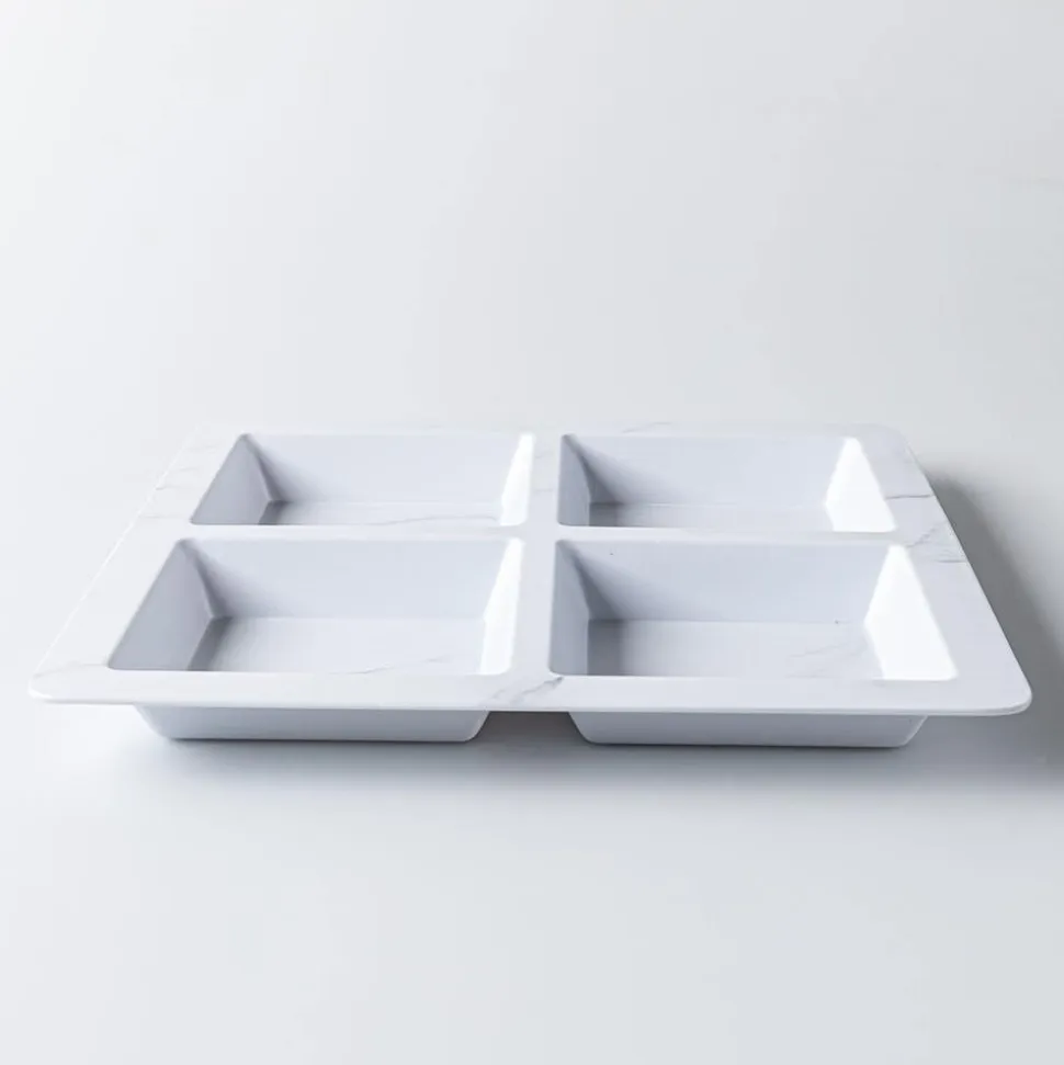 KSP Enzo Melamine 4-Section Serve Tray 13.5" Sq. (Marble White)