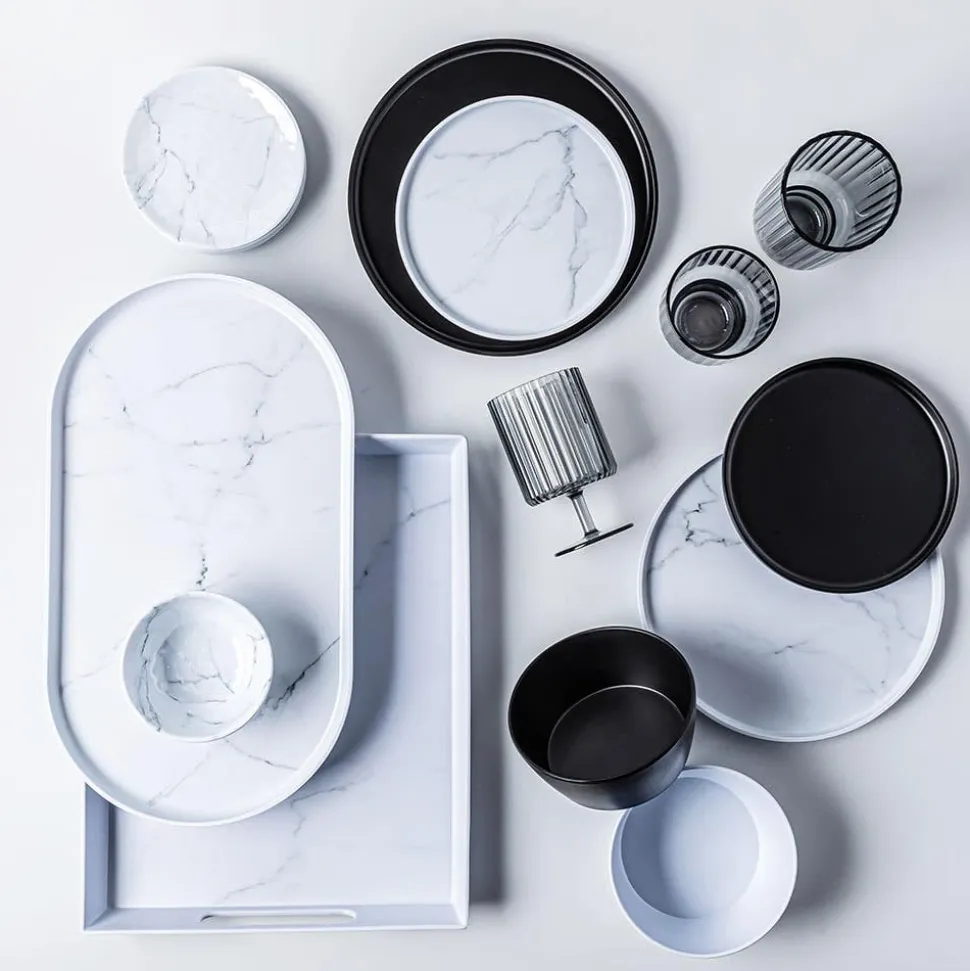 KSP Enzo Melamine 4-Section Serve Tray 13.5" Sq. (Marble White)