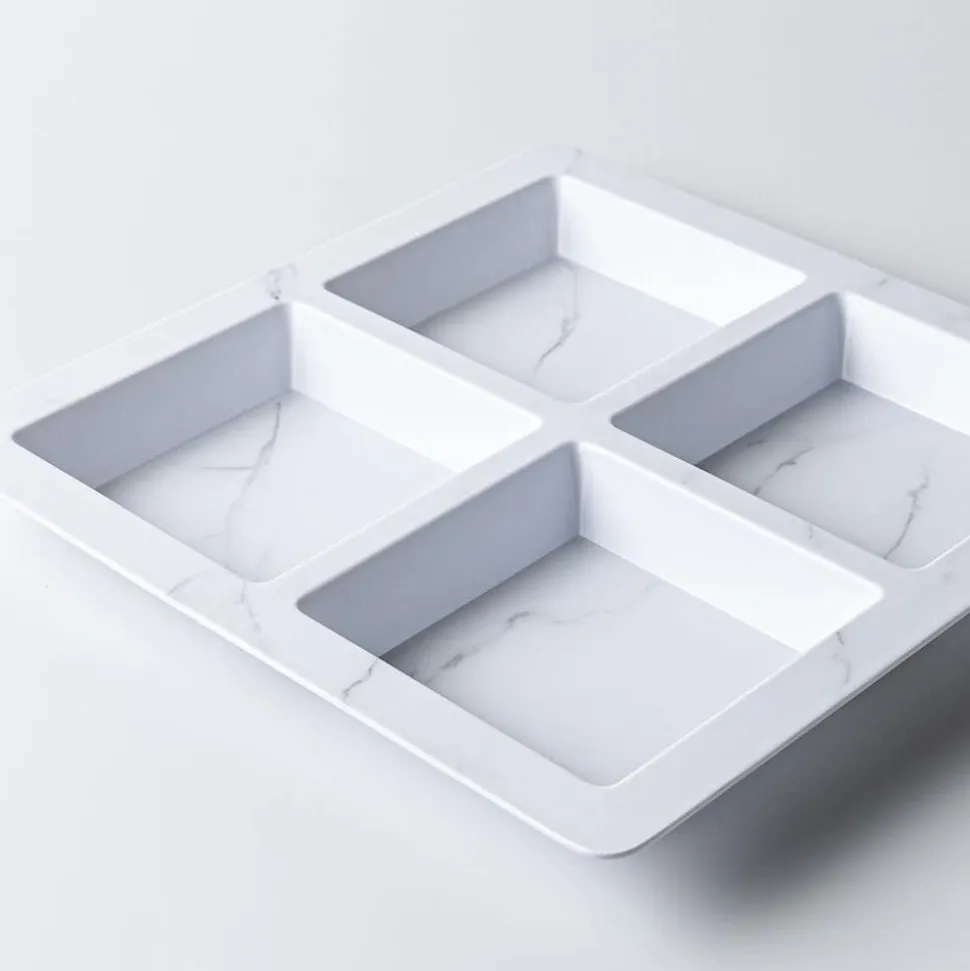 KSP Enzo Melamine 4-Section Serve Tray 13.5" Sq. (Marble White)