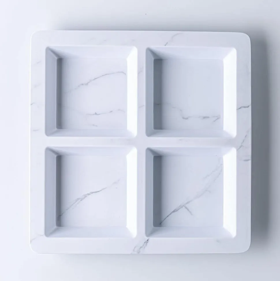 KSP Enzo Melamine 4-Section Serve Tray 13.5" Sq. (Marble White)