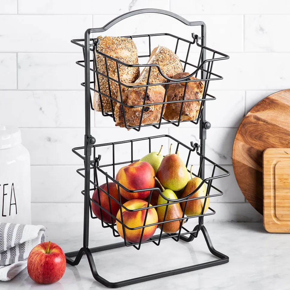 KSP Farmhouse 2-Tier Wire Hanging Basket (Black) 25 x 18.5 x 46 cm
