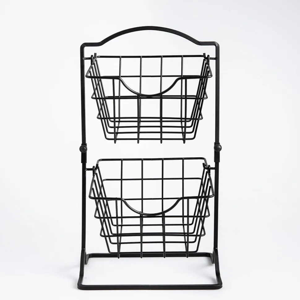 KSP Farmhouse 2-Tier Wire Hanging Basket (Black) 25 x 18.5 x 46 cm
