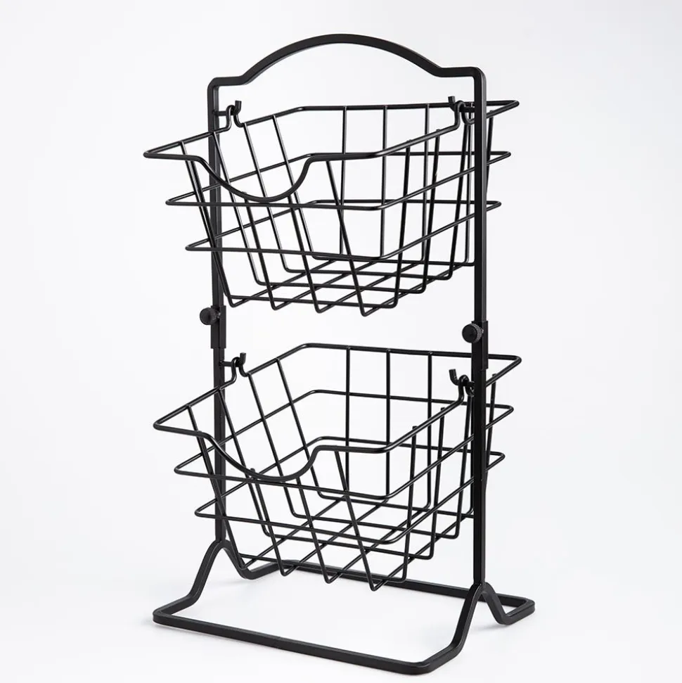 KSP Farmhouse 2-Tier Wire Hanging Basket (Black) 25 x 18.5 x 46 cm