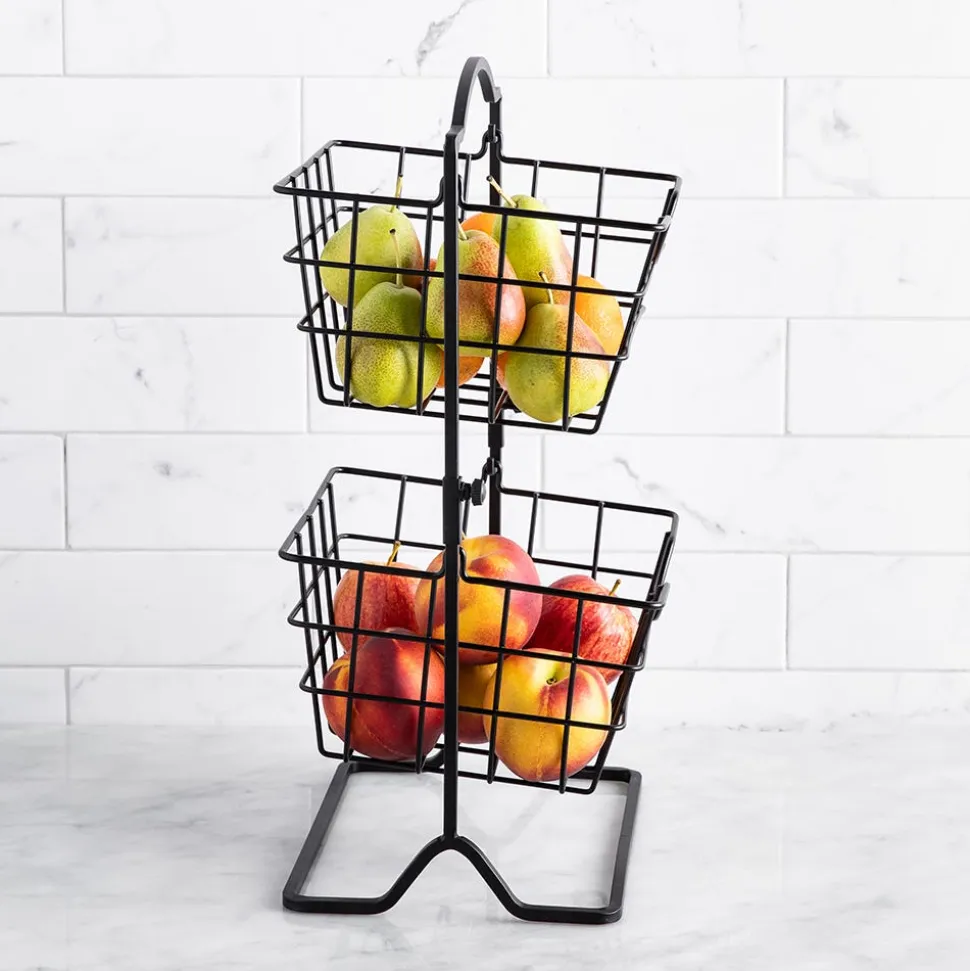 KSP Farmhouse 2-Tier Wire Hanging Basket (Black) 25 x 18.5 x 46 cm