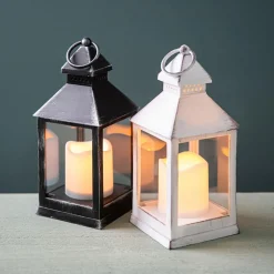 KSP Flicker 'Metal Look' LED Plastic Lantern 10cm sq. x 24cm (Black)