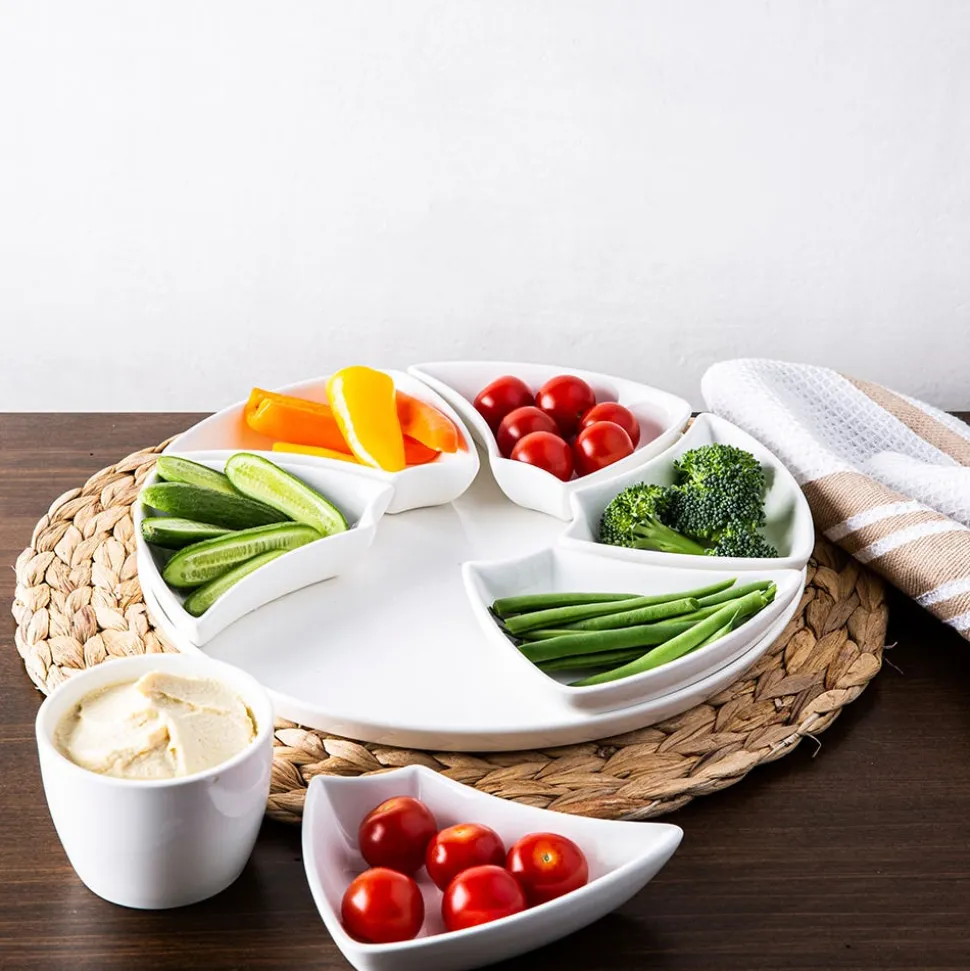 KSP Floria Porcelain Dishes with Tray - Set of 8 (White)