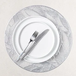 KSP Gather & Dine Leaf Cut-Out Vinyl Placemat (Silver)